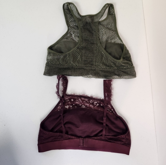 Lot of 2 Aerie Lace Wireless Bra Bralette Green Burgundy Racerback Size Medium - Picture 4 of 8